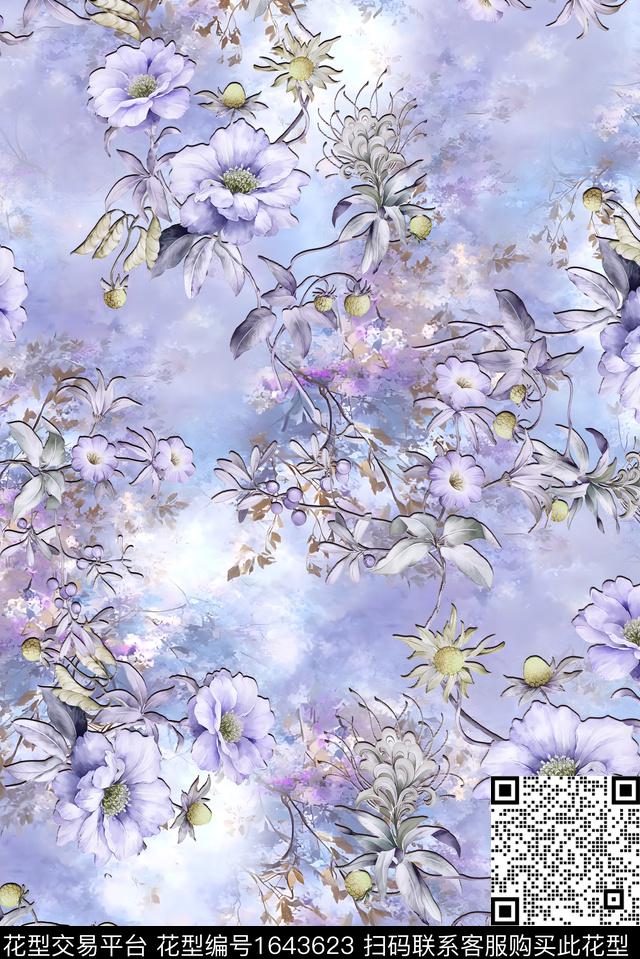 年轻女装小清新满版散花数码印花花型下载（图片编号: 1643623） - 瓦栏（Walan）