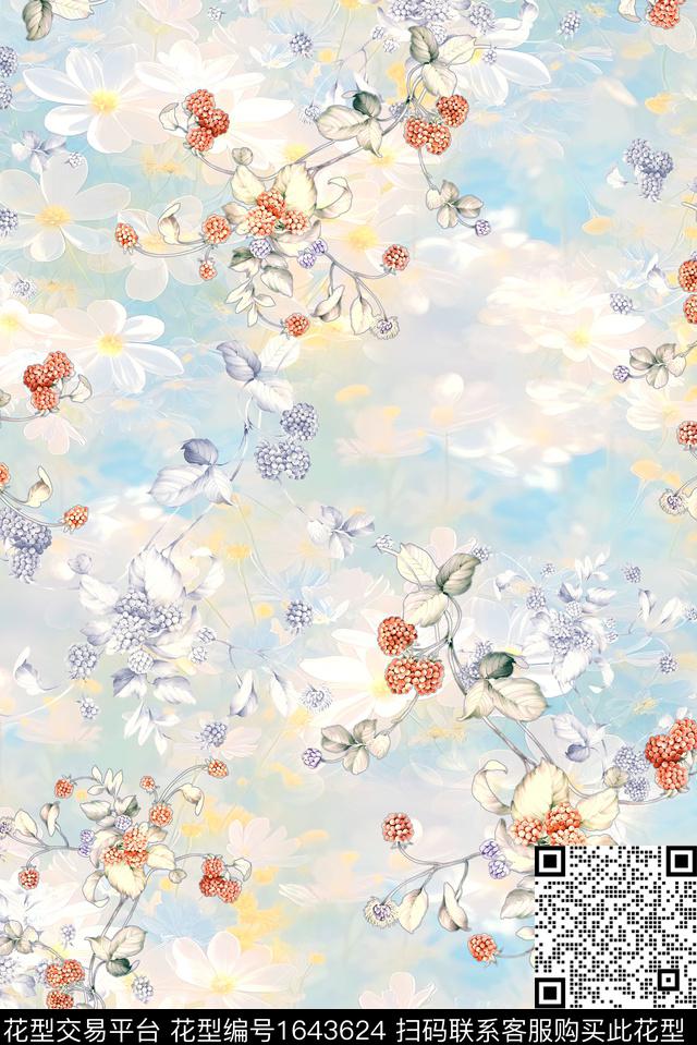 年轻女装小清新满版散花数码印花花型下载（图片编号: 1643624） - 瓦栏（Walan）