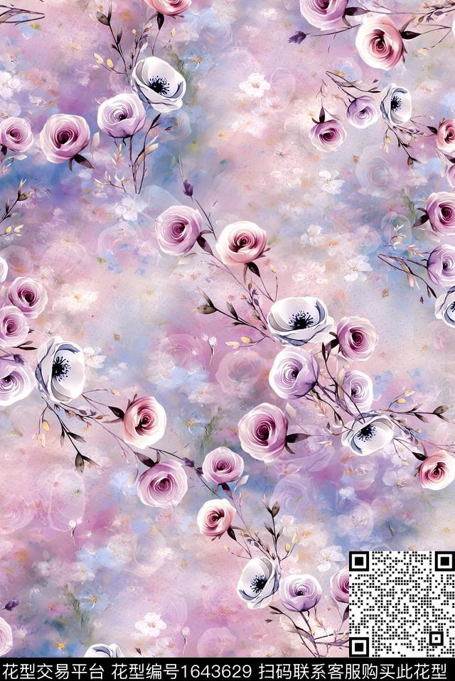 年轻女装小清新满版散花数码印花花型下载（图片编号: 1643629） - 瓦栏（Walan）
