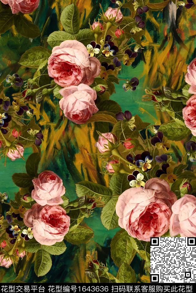 满版散花花卉中老年数码印花花型下载（图片编号: 1643636） - 瓦栏（Walan）