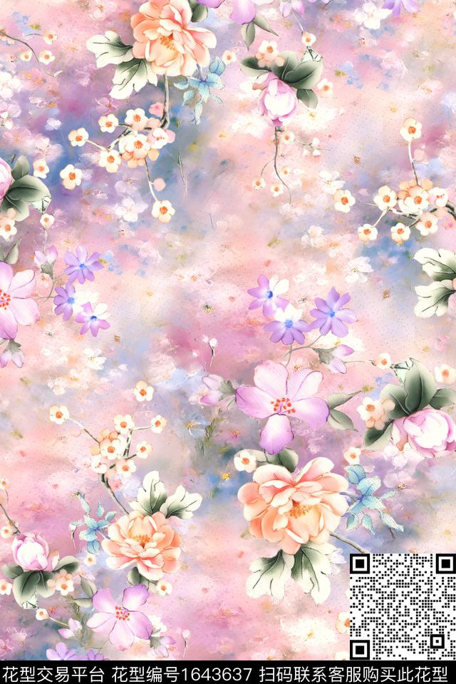 年轻女装小清新满版散花数码印花花型下载（图片编号: 1643637） - 瓦栏（Walan）