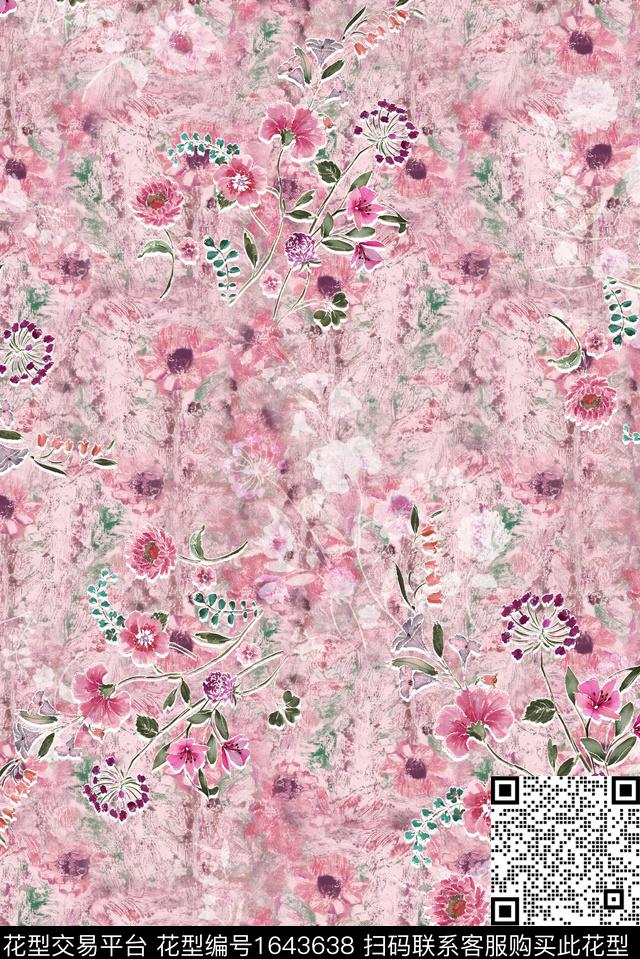 年轻女装小清新满版散花数码印花花型下载（图片编号: 1643638） - 瓦栏（Walan）