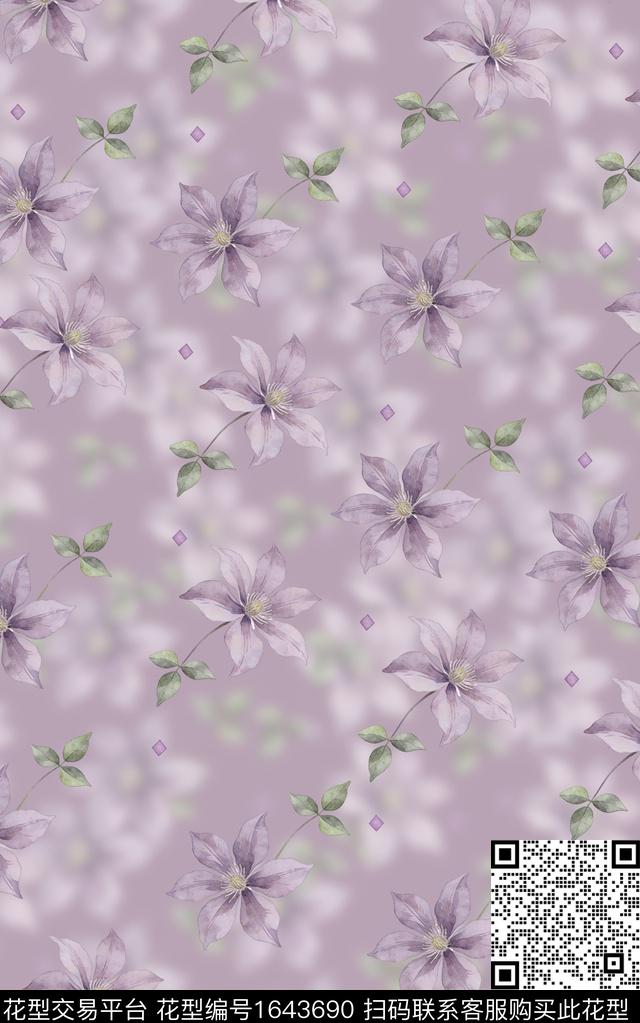 朦胧底纹水彩花卉花卉数码印花花型下载（图片编号: 1643690） - 瓦栏（Walan）