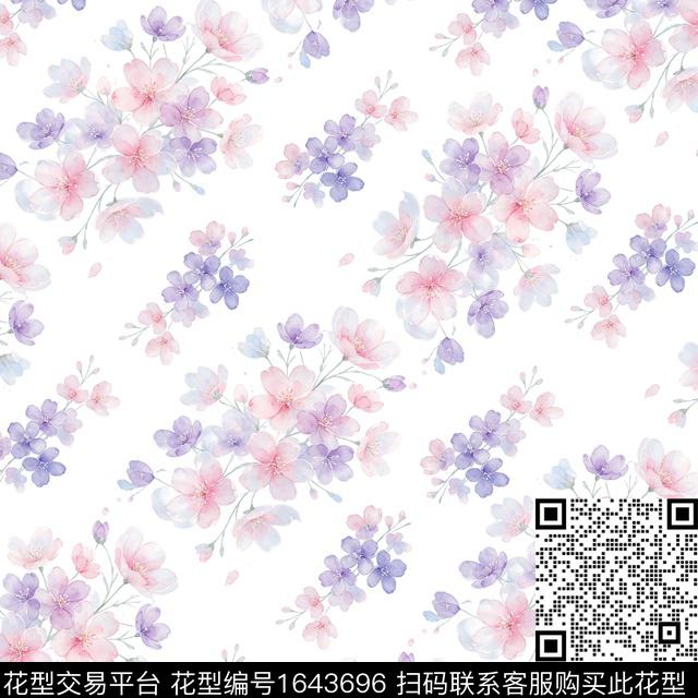 花卉水彩花卉白底花数码印花花型下载（图片编号: 1643696） - 瓦栏（Walan）