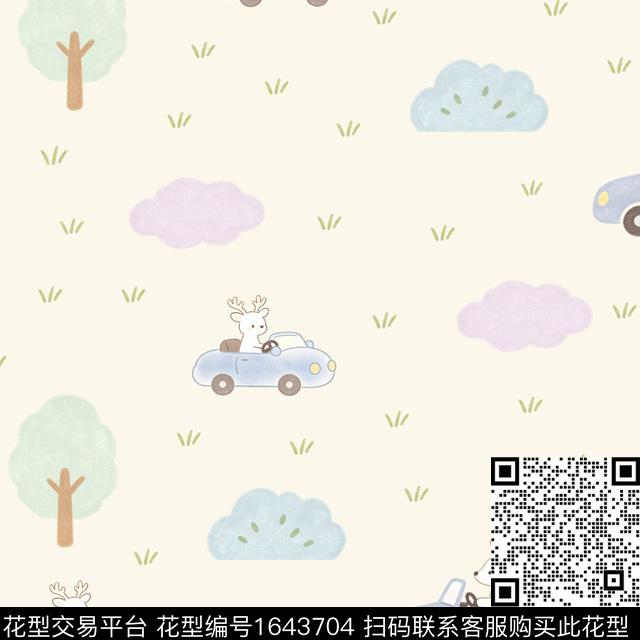 鹿小车云朵数码印花花型下载（图片编号: 1643704） - 瓦栏（Walan）