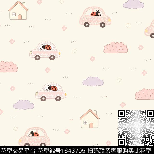 瓢虫小车云朵数码印花花型下载（图片编号: 1643705） - 瓦栏（Walan）