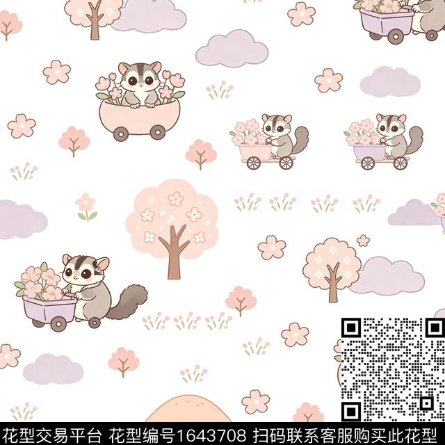 小浣熊小车云朵数码印花花型下载（图片编号: 1643708） - 瓦栏（Walan）