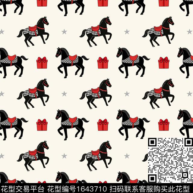 小黑马礼物盒趣味数码印花花型下载（图片编号: 1643710） - 瓦栏（Walan）