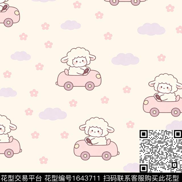 小羊小车云朵数码印花花型下载（图片编号: 1643711） - 瓦栏（Walan）