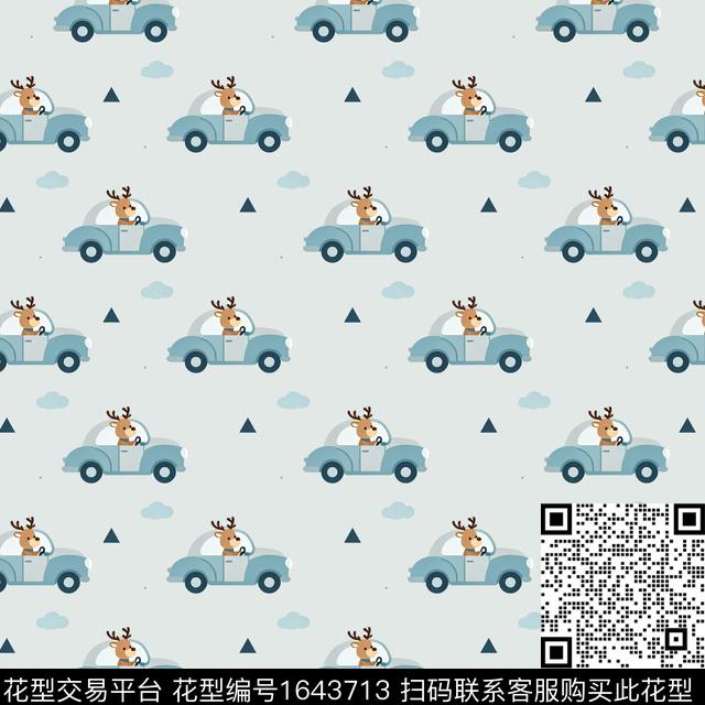 鹿小车云朵数码印花花型下载（图片编号: 1643713） - 瓦栏（Walan）