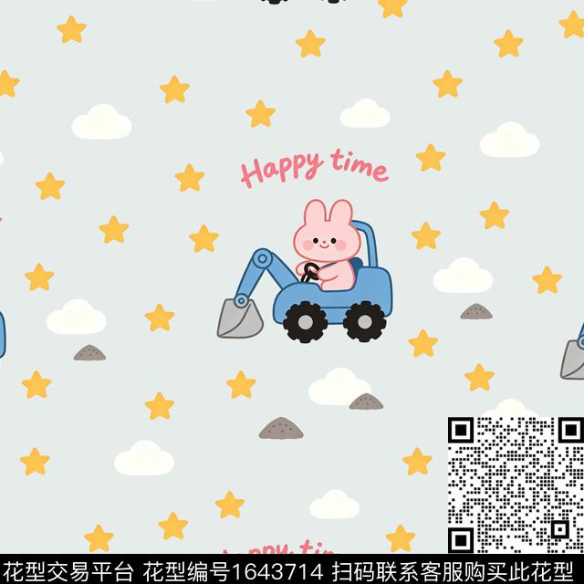 兔子挖掘机星星数码印花花型下载（图片编号: 1643714） - 瓦栏（Walan）