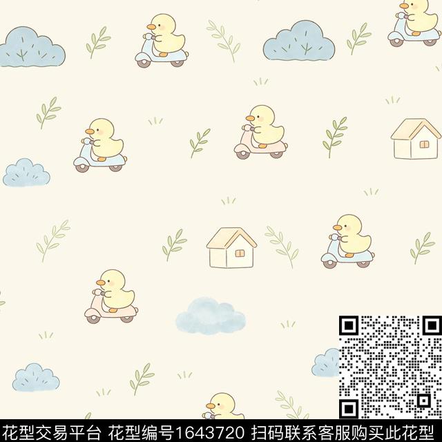 小黄鸭电动车云朵数码印花花型下载（图片编号: 1643720） - 瓦栏（Walan）