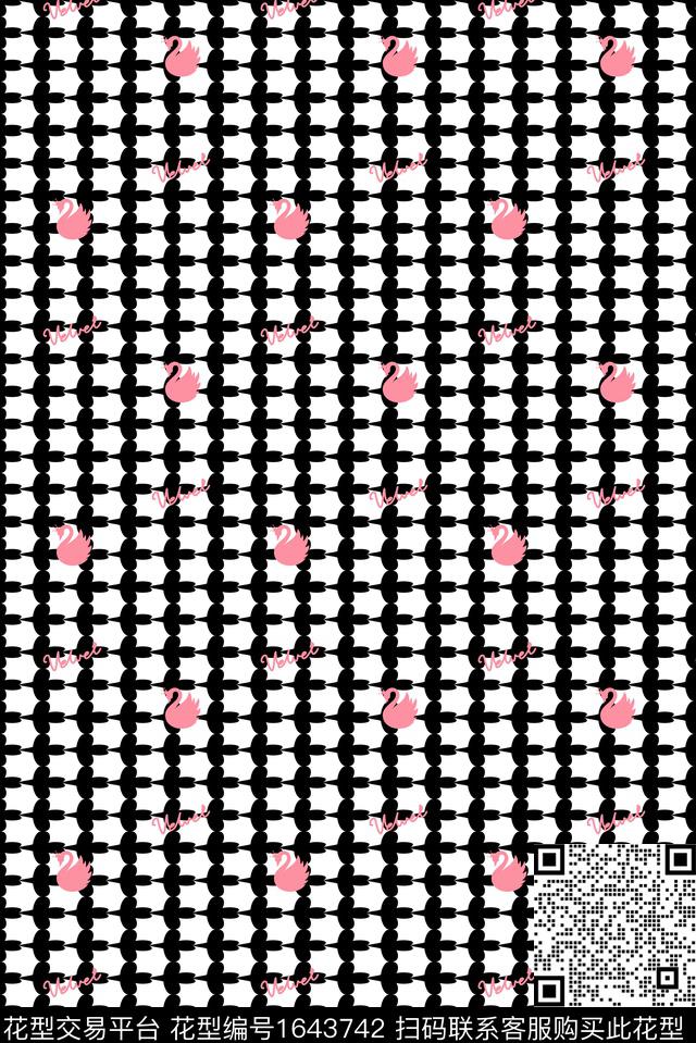 年轻女装趣味黑白花型数码印花花型下载（图片编号: 1643742） - 瓦栏（Walan）