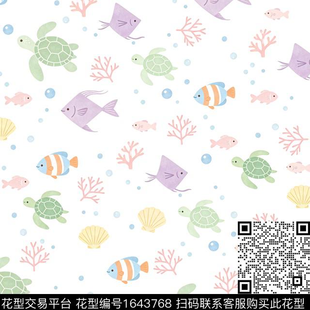 珊瑚贝壳鱼数码印花花型下载（图片编号: 1643768） - 瓦栏（Walan）