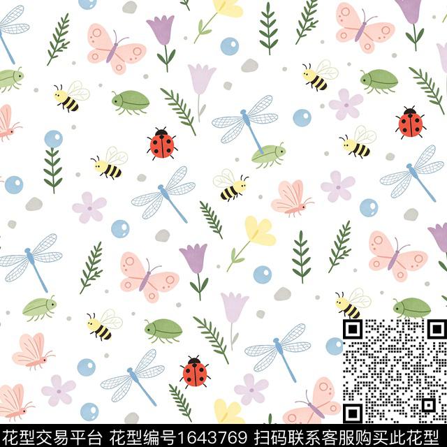 蜻蜓瓢虫昆虫数码印花花型下载（图片编号: 1643769） - 瓦栏（Walan）
