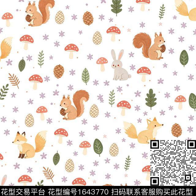 兔子松鼠狐狸数码印花花型下载（图片编号: 1643770） - 瓦栏（Walan）
