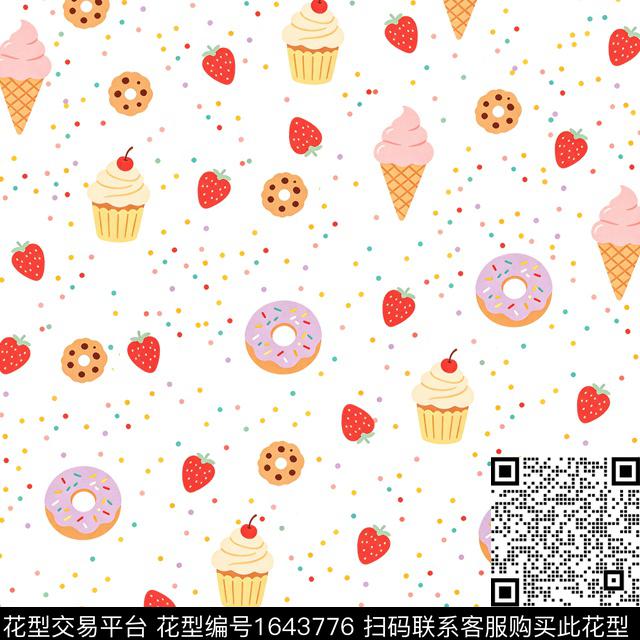樱桃甜甜圈冰激凌数码印花花型下载（图片编号: 1643776） - 瓦栏（Walan）
