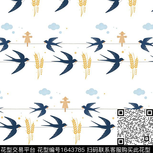 麦穗燕子稻草人数码印花花型下载（图片编号: 1643785） - 瓦栏（Walan）