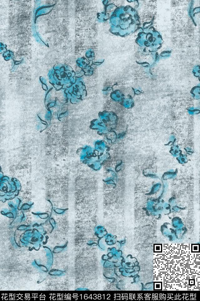 侘寂花卉小碎花数码印花花型下载（图片编号: 1643812） - 瓦栏（Walan）