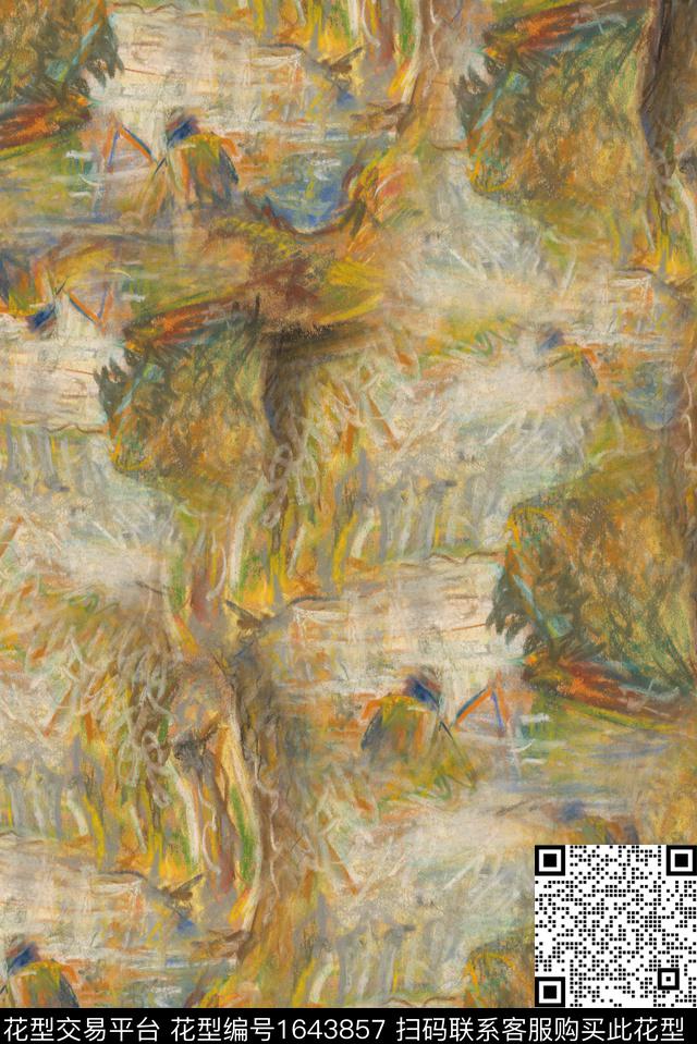 肌理油画花型复古数码印花花型下载（图片编号: 1643857） - 瓦栏（Walan）