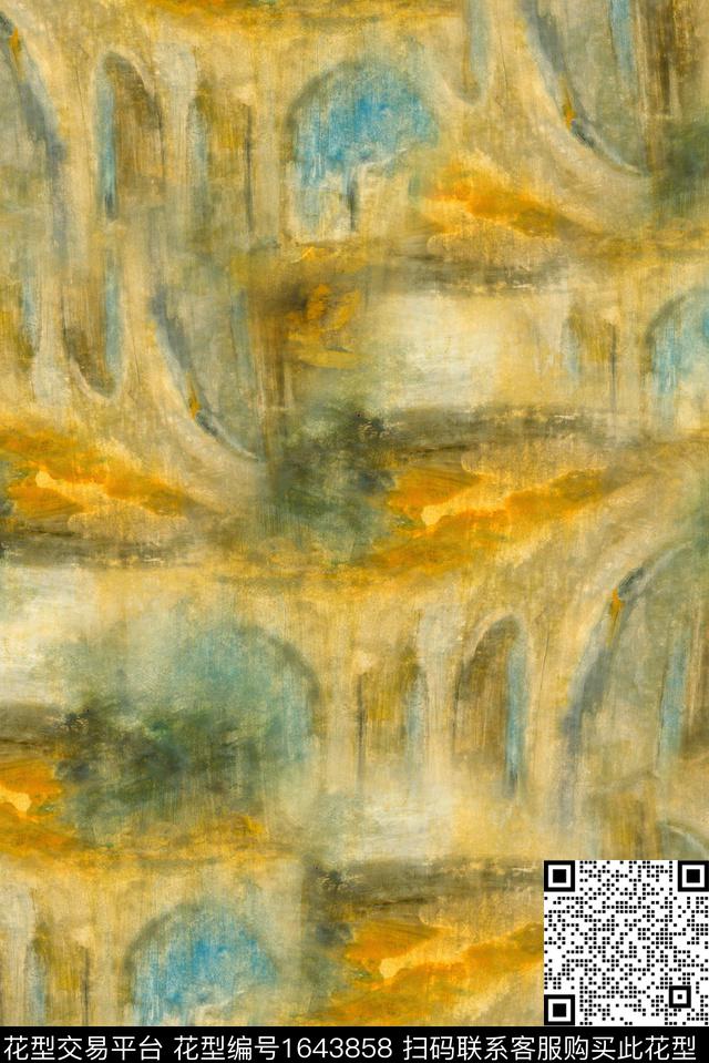 肌理油画花型复古数码印花花型下载（图片编号: 1643858） - 瓦栏（Walan）