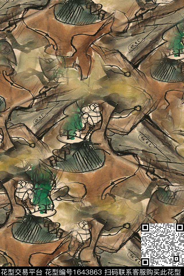 肌理油画花型复古数码印花花型下载（图片编号: 1643863） - 瓦栏（Walan）
