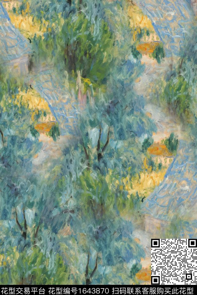 肌理油画花型复古数码印花花型下载（图片编号: 1643870） - 瓦栏（Walan）