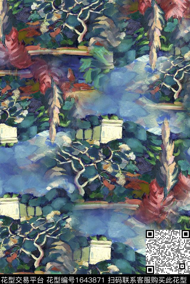 肌理油画花型复古数码印花花型下载（图片编号: 1643871） - 瓦栏（Walan）