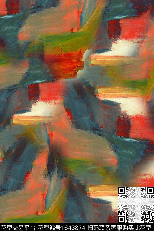 肌理油画花型复古数码印花花型下载（图片编号: 1643874） - 瓦栏（Walan）