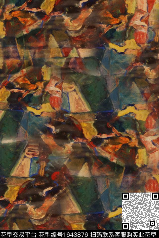 肌理油画花型复古数码印花花型下载（图片编号: 1643876） - 瓦栏（Walan）