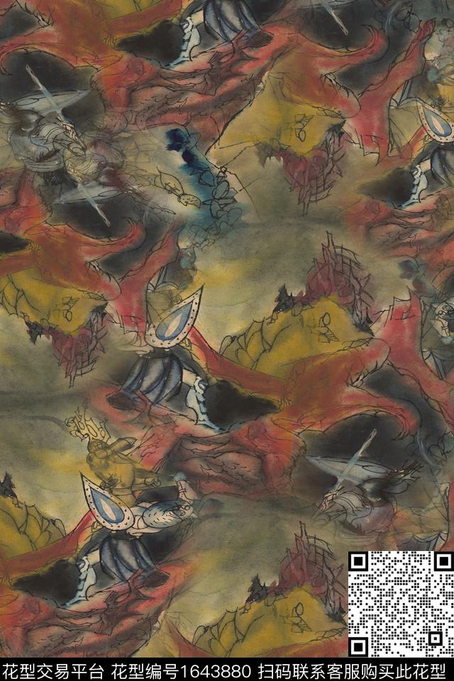 肌理油画花型复古数码印花花型下载（图片编号: 1643880） - 瓦栏（Walan）