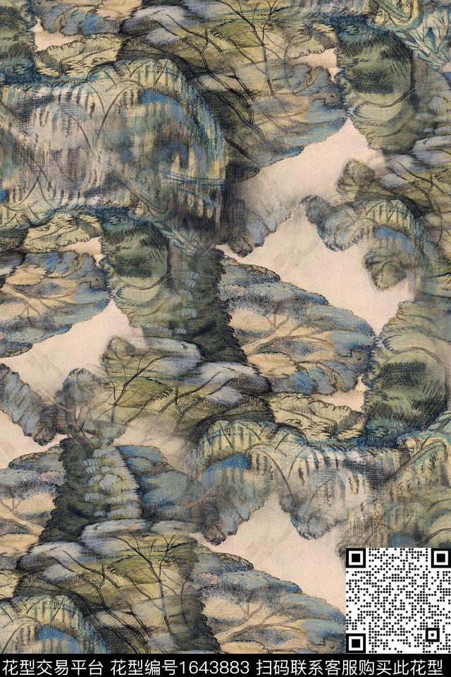 肌理油画花型复古数码印花花型下载（图片编号: 1643883） - 瓦栏（Walan）