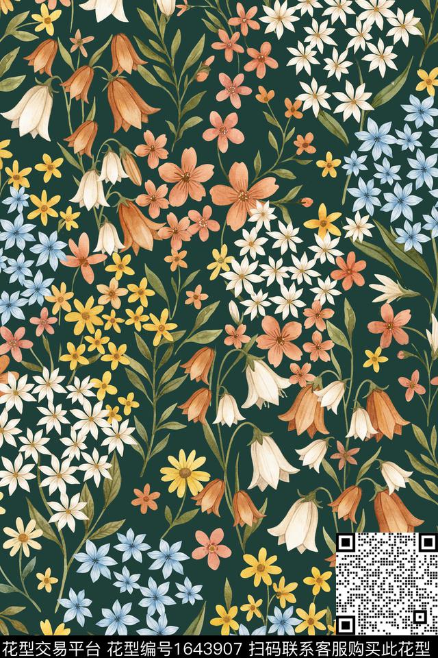 花卉水彩花卉数码印花花型下载（图片编号: 1643907） - 瓦栏（Walan）