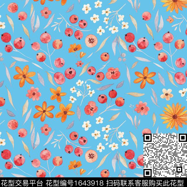 水彩果子小花数码印花花型下载（图片编号: 1643918） - 瓦栏（Walan）
