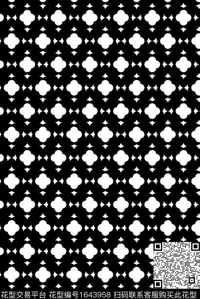 镂空黑白花型底纹数码印花花型下载（图片编号: 1643958） - 瓦栏（Walan）