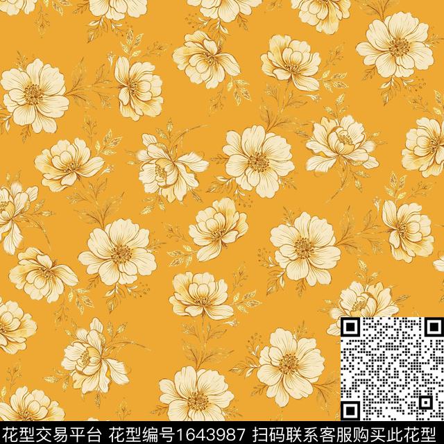 花卉水彩花卉满版散花数码印花花型下载（图片编号: 1643987） - 瓦栏（Walan）