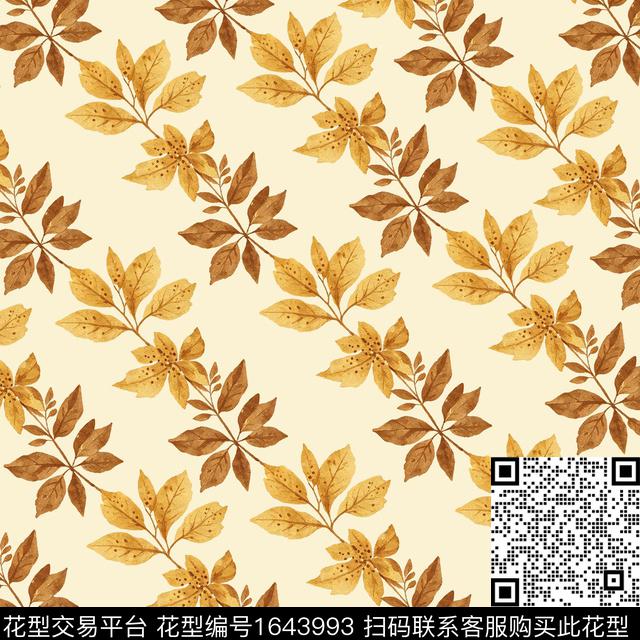 叶子水彩数码印花花型下载（图片编号: 1643993） - 瓦栏（Walan）