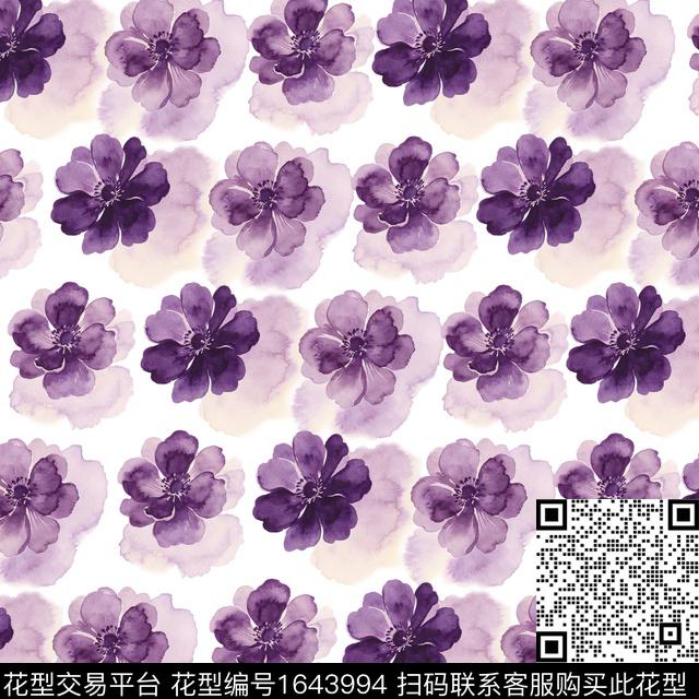 花卉水彩晕染水彩花卉数码印花花型下载（图片编号: 1643994） - 瓦栏（Walan）