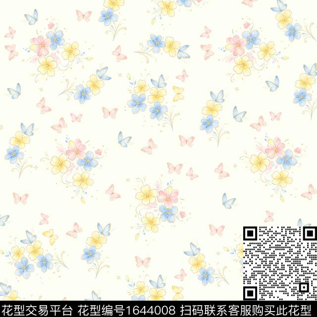 花卉水彩花卉蝴蝶数码印花花型下载（图片编号: 1644008） - 瓦栏（Walan）