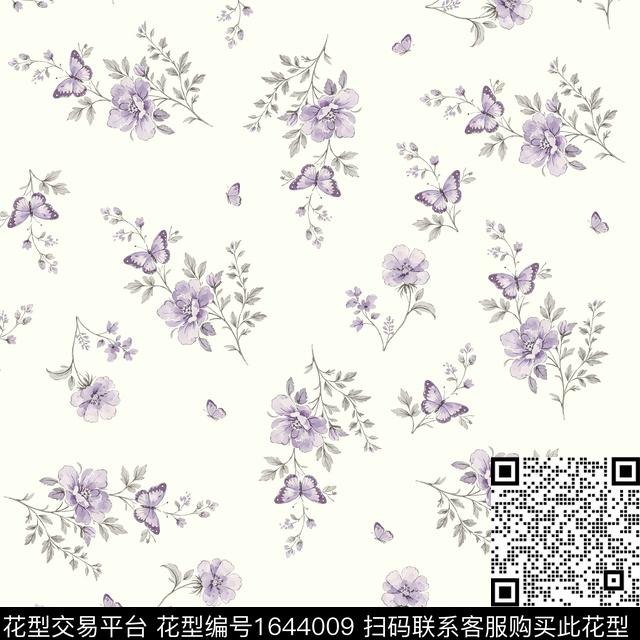 花卉水彩花卉蝴蝶数码印花花型下载（图片编号: 1644009） - 瓦栏（Walan）