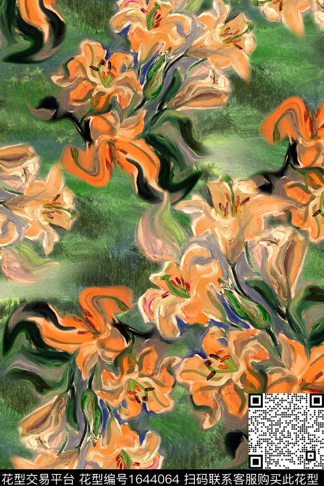 满版散花花卉中老年数码印花花型下载（图片编号: 1644064） - 瓦栏（Walan）