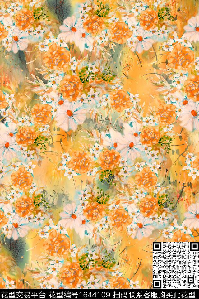 年轻女装满版散花花卉数码印花花型下载（图片编号: 1644109） - 瓦栏（Walan）