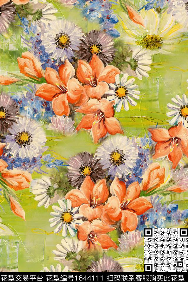 满版散花花卉中老年数码印花花型下载（图片编号: 1644111） - 瓦栏（Walan）