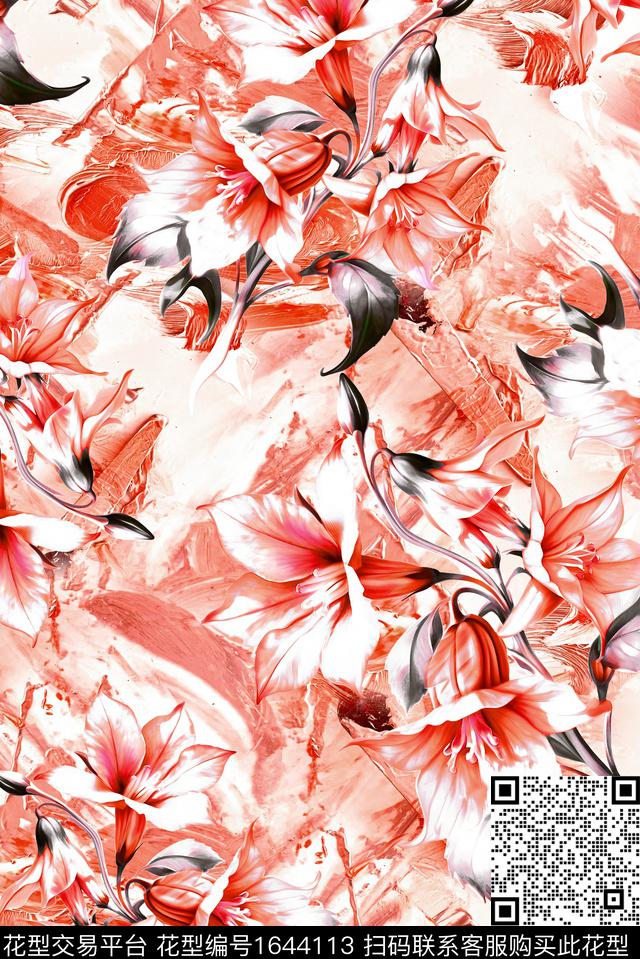 年轻女装满版散花花卉数码印花花型下载（图片编号: 1644113） - 瓦栏（Walan）