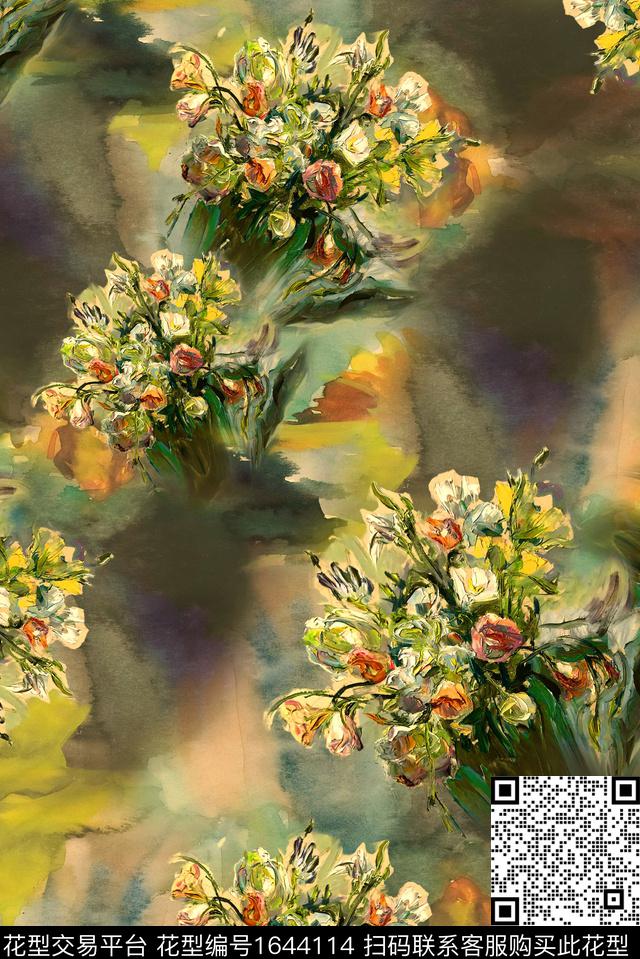 满版散花花卉中老年数码印花花型下载（图片编号: 1644114） - 瓦栏（Walan）