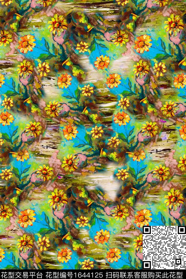 满版散花花卉中老年数码印花花型下载（图片编号: 1644125） - 瓦栏（Walan）