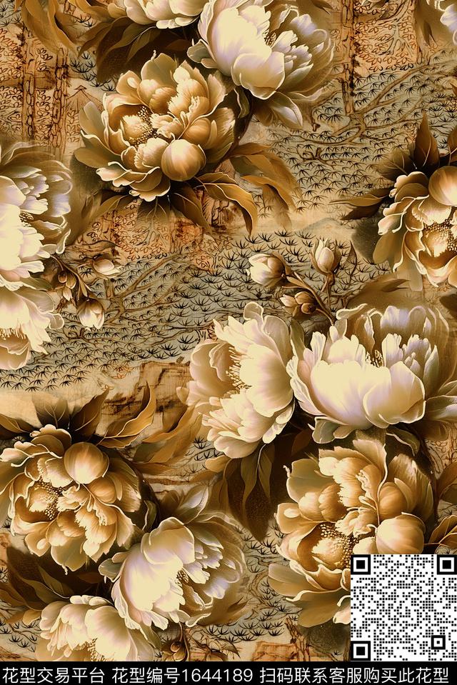 中国风大花花卉数码印花花型下载（图片编号: 1644189） - 瓦栏（Walan）
