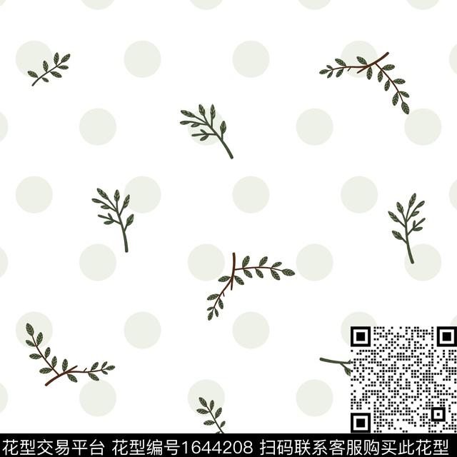 波点枝叶清新风传统印花花型下载（图片编号: 1644208） - 瓦栏（Walan）