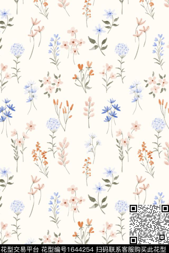小清新清爽底花卉花卉数码印花花型下载（图片编号: 1644254） - 瓦栏（Walan）