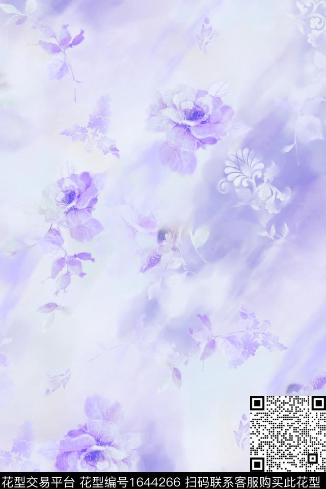 花卉渐变模糊花卉数码印花花型下载（图片编号: 1644266） - 瓦栏（Walan）